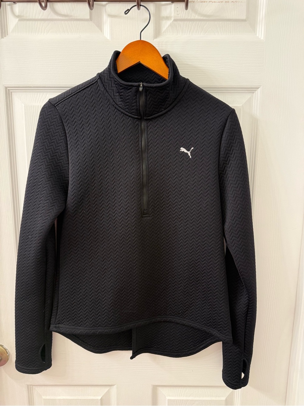 Puma Black Quilted Half-Zip Pullover with White Logo